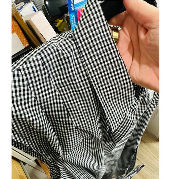 Frame Black & White Gingham Sleeveless Shoulder Pad Button Collared Shirtdress S - Picture 12 of 16